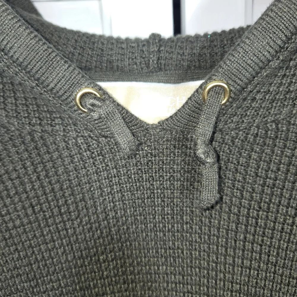 Michael Kors Waffle Weave Pullover Long Sleeve Olive Green Hoodie Sz XL